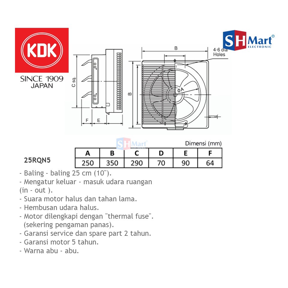 KIPAS ANGIN DINDING KDK EXHAUST FAN 10 INCH 25RQN5 / 25 RQN5 GARANSI RESMI (MEDAN)