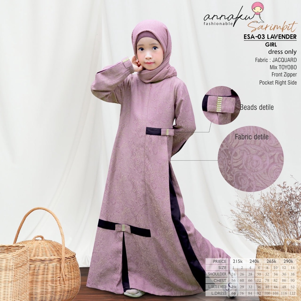 GAMIS ANAK 03 ESA LAVENDER GIRL DRESS ONLY BY ENDOMODA BAHAN TOYOBO MIX 100% ORIGINAL