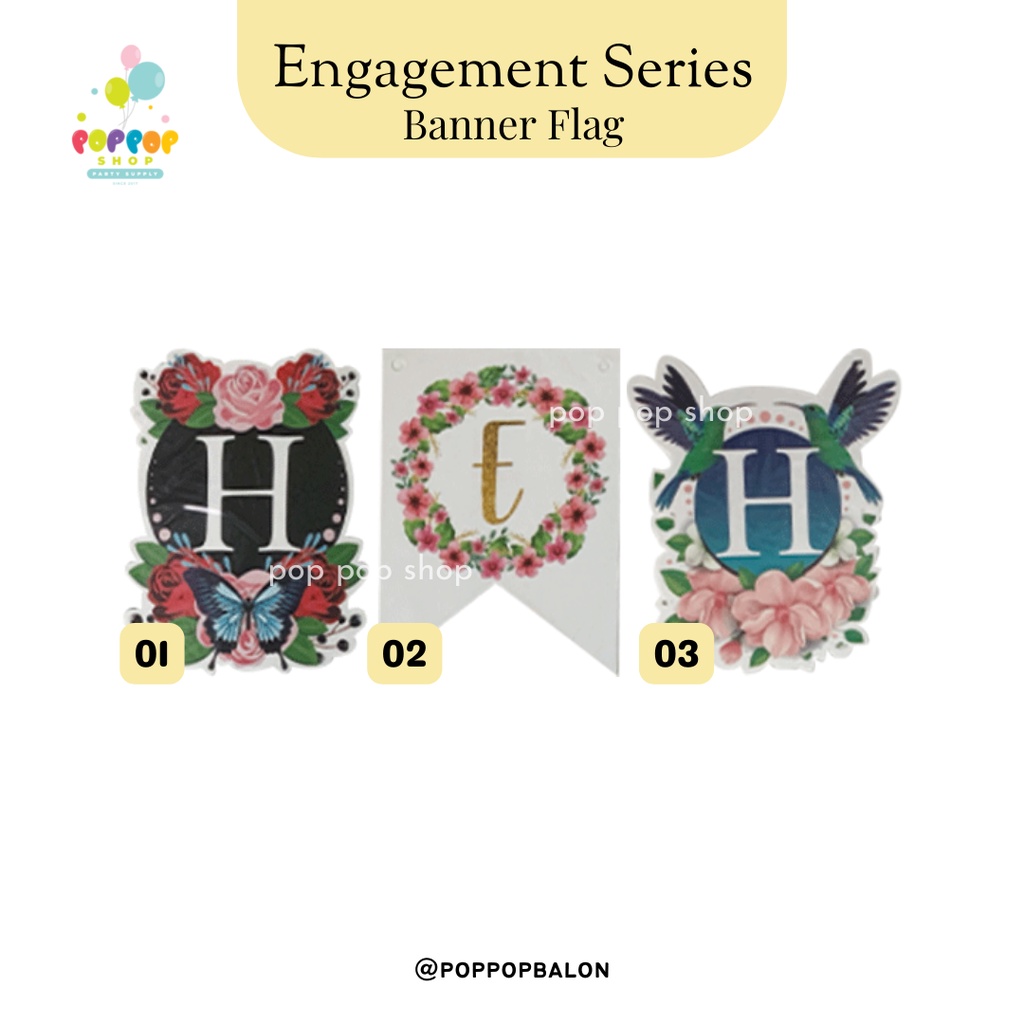Banner Flag / Bunting Tulisan Happy Engagement