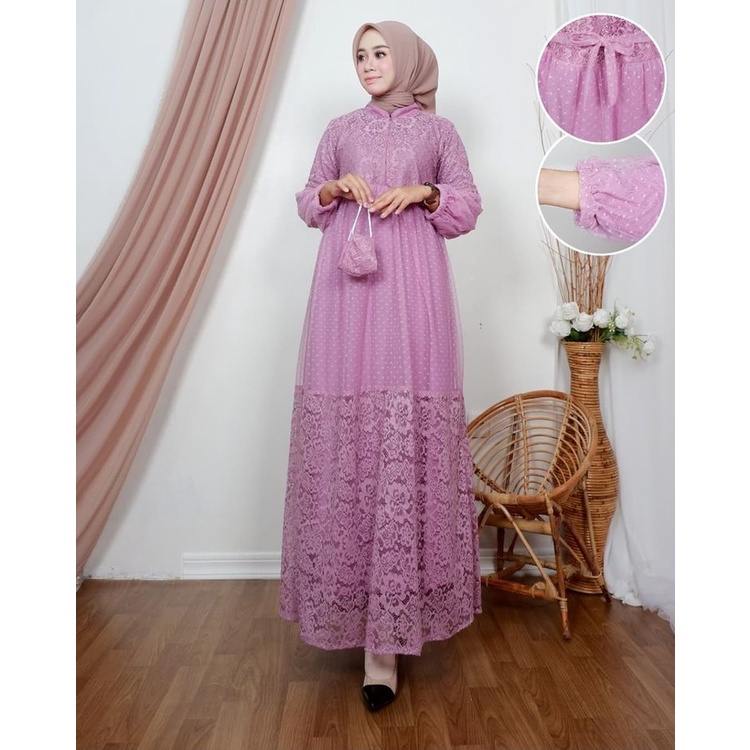 GAMIS BRUKAT TILE DOT JUMBO DRESS TERBARU PESTA UK M L XL XXL 3XL 4XL 5XL