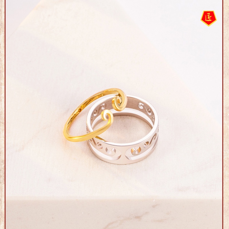 [Ready Stock]Two-in-One Ring for Lovers Silver Creative Trendy Personalized