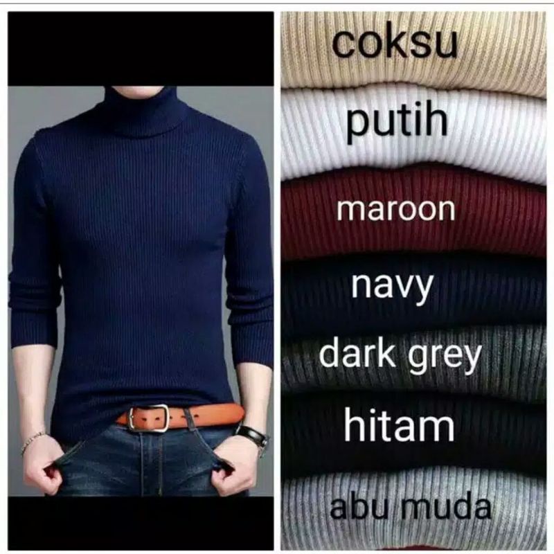 TS - 66104 Sweater Rajut Kerah Tinggi Cowo  Roll Neck Man Daleman Jas-5