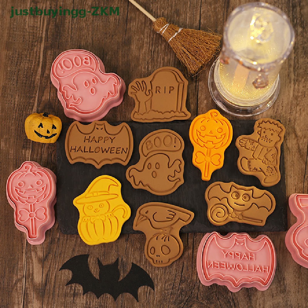 8pcs Pemotong Biskuit Cookies Bahan Plastik Bentuk Hantu Monster Halloween