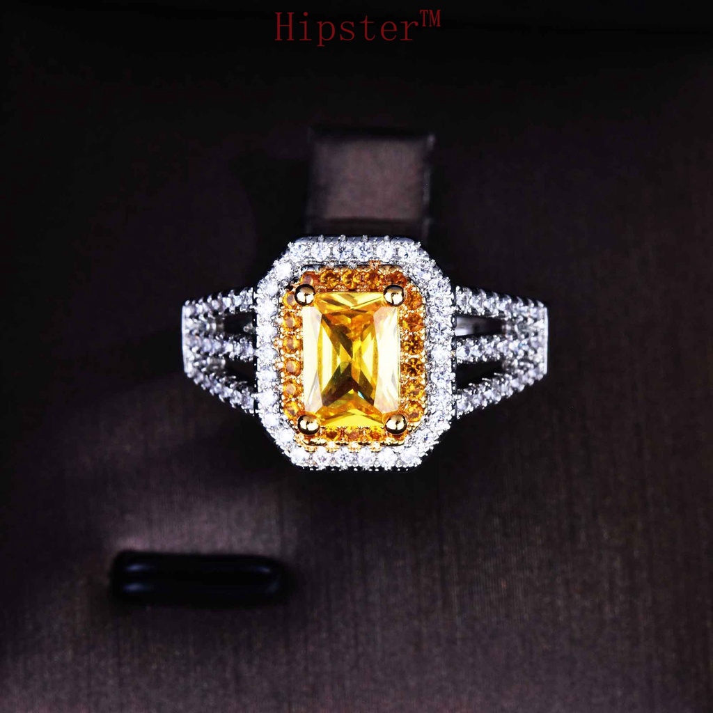 Cincin Model Terbuka Aksen Berlian Warna Kuning Untuk Wanita