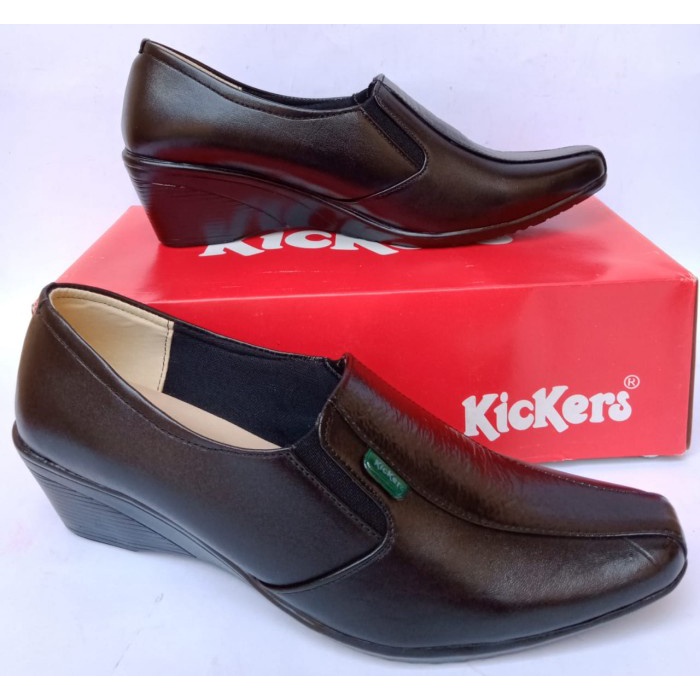 Sepatu pantofel wanita kulit original kickers formal kerja wedges COD - Hitam, 36