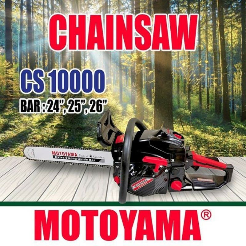 Chainsaw Mesin Potong Kayu MOTOYAMA Tipe CS 10000 Bar Baja 24 inchi