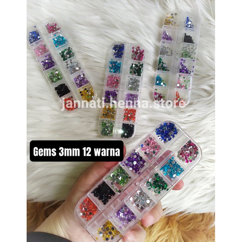 GEMS RHINESTONE 12 WARNA AKSESORIS HENNA NAIL ART GEMS STORAGE TEMPAT GEMS