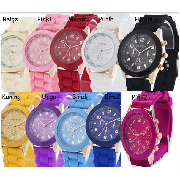 Jam Tangan Silicone Jelly Quartz Wrist Watch Silikon Jely Geneva Rubber Karet