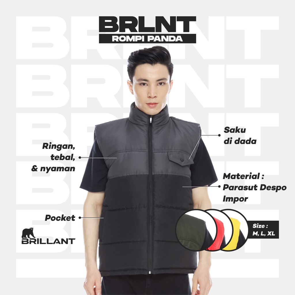 Brillant - Panda Rompi Pria Dewasa Two Tone Saku Dada Hitam Abu Merah Army Kuning Ukuran Size M L XL