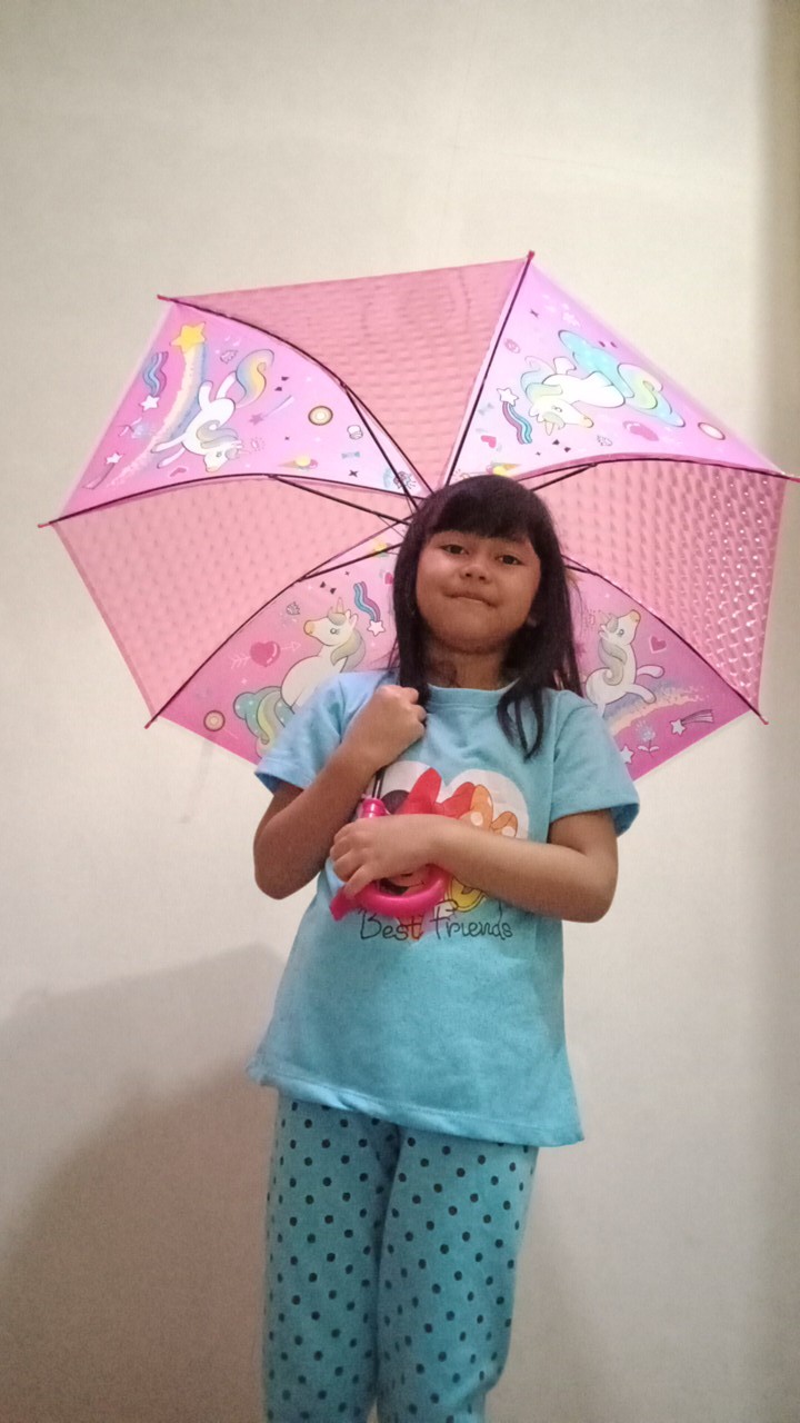 Payung Anak Hologram Karakter Lucu Cewe Cowo Bahan Pvc Plus Pluit