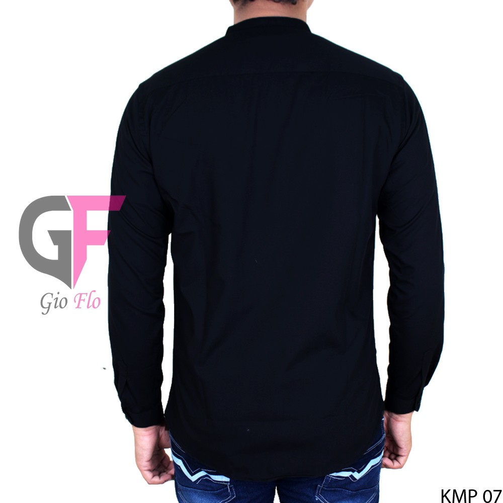 GIOFLO Baju Koko Polos Stylish Kemeja Modis Pria Muslim Panjang Black / KMP 07