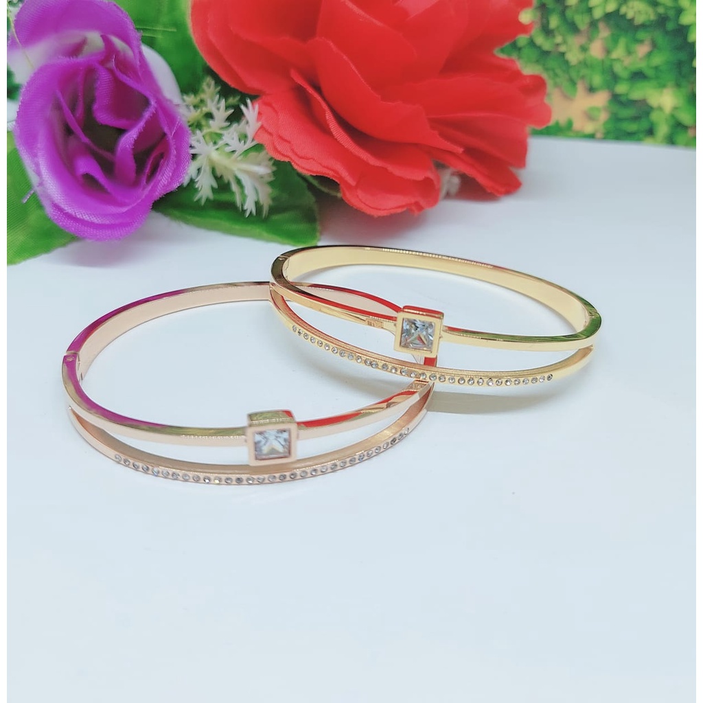 Set Gelang dan Cincin  titanium permata perhiasan fashion 0323