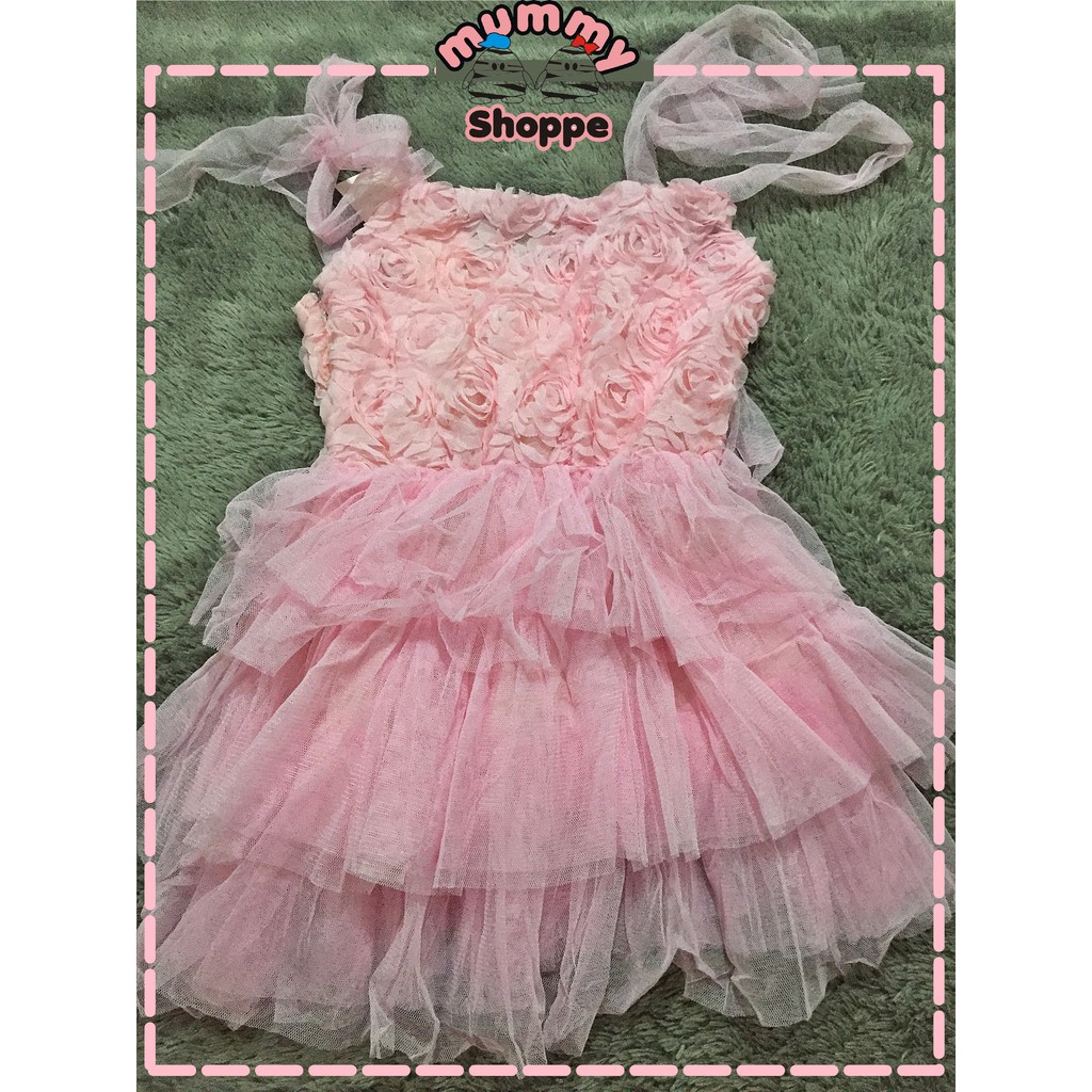 Dress rose pink 203 baju anak perempuan model dress dengan aksen bunga mawar 3D