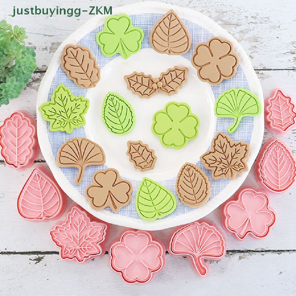 8pcs / set Cetakan Pemotong Kue / Biskuit Bentuk Daun Tanaman 3D