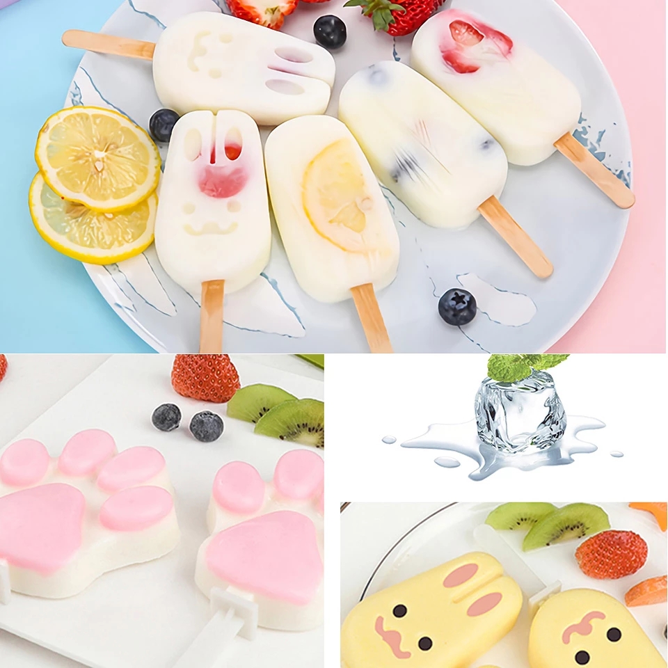 Cetakan Es Krim Loli Homemade DIY Bahan Silikon Motif Kartun Dengan Tutup