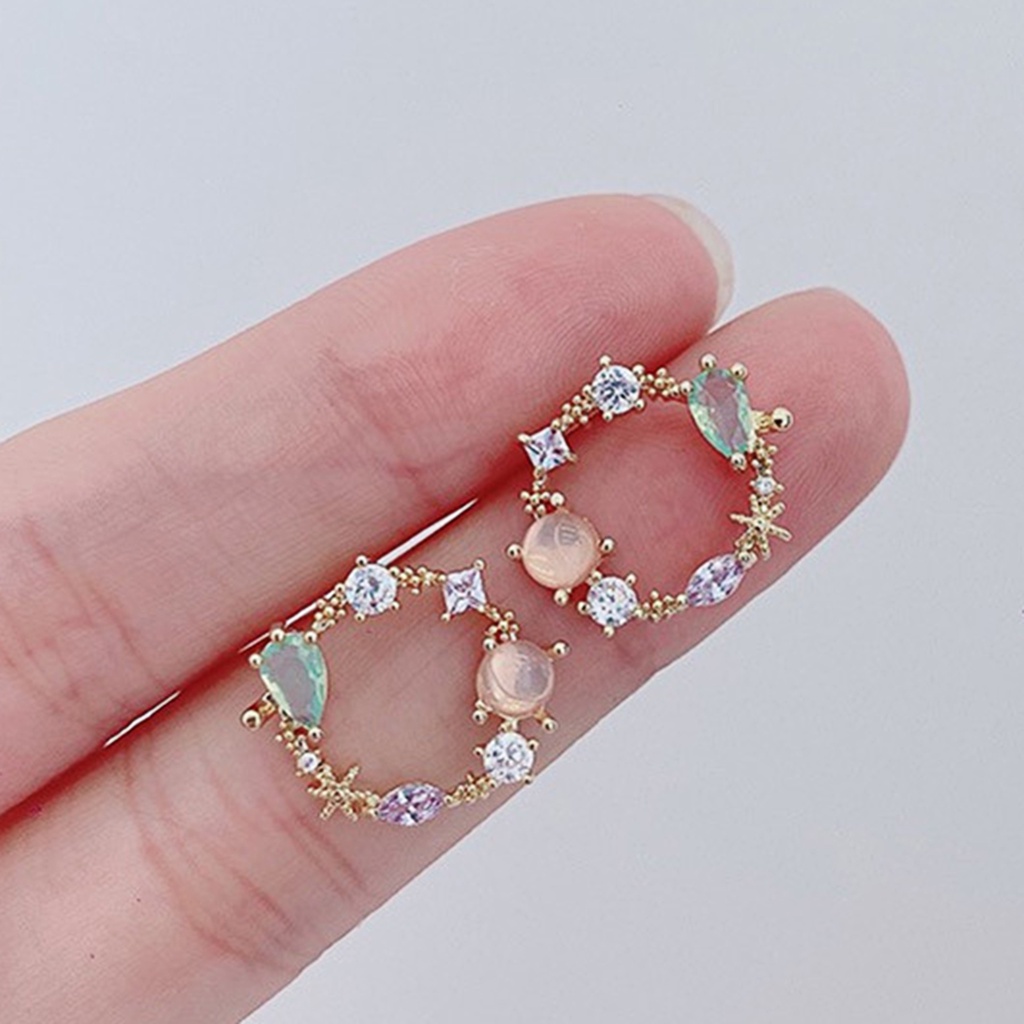 Hu Hu Hu Hu Hu Alat Bantu Pasang Kacamata♡ 2pcs Anting Stud Berlian Imitasi Warna-Warni Pink Hijau Untuk Dekorasi