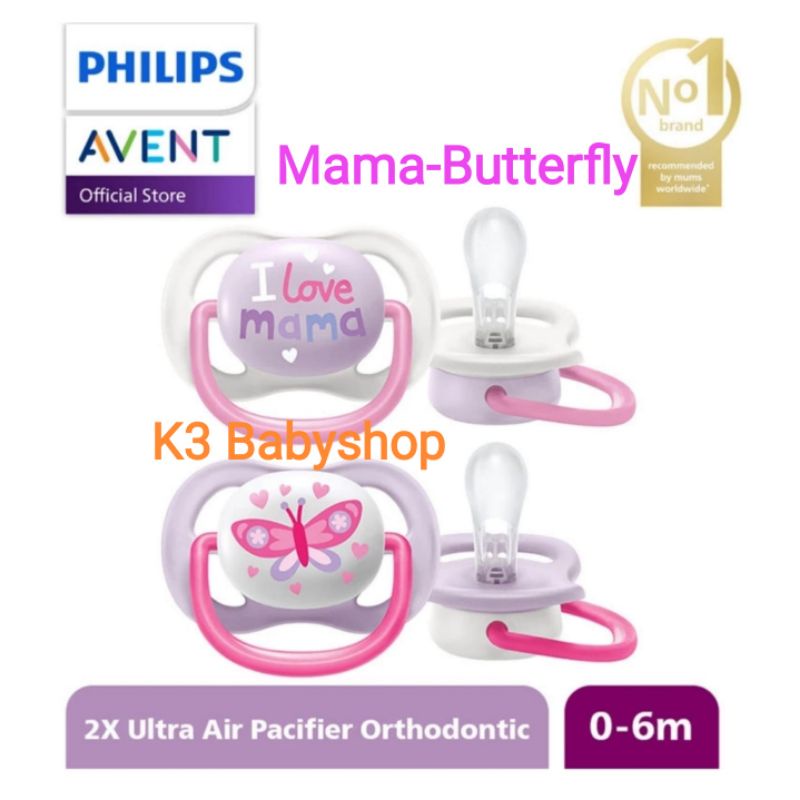 Empeng Avent Pacifier Soother 0-6m Star Glow in The Dark Night Time-2 pcs Mama-Butterfly