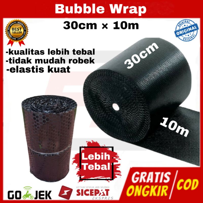 

Bubble Wrap Roll Meteran 30cm × 10m Plastik Packing Tebal Warna Hitam