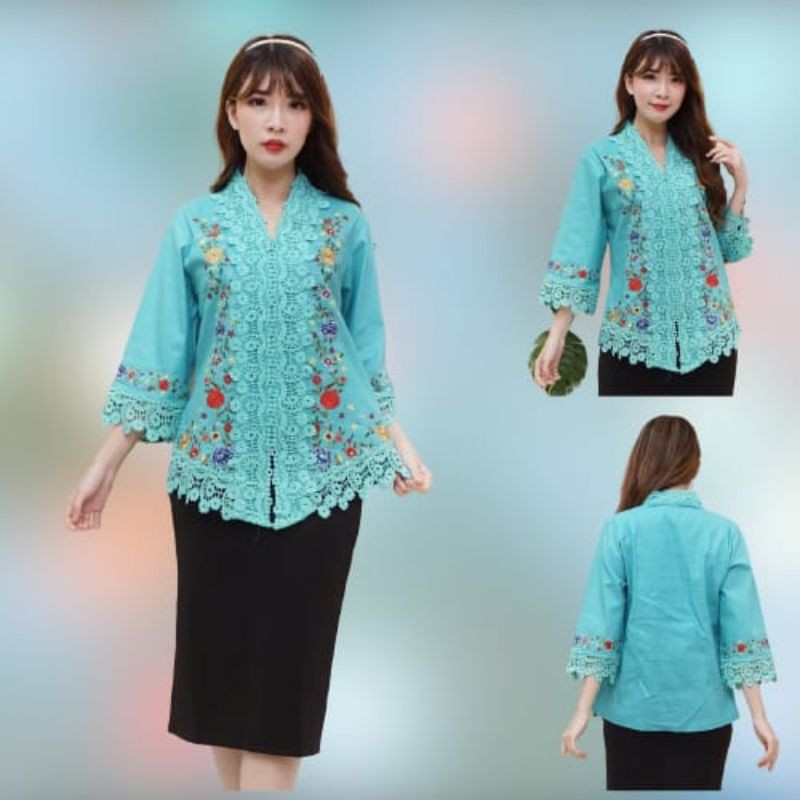 Kebaya Encim Senada Wanita Katun Full Bordir Aplikasi Brukat Warna import