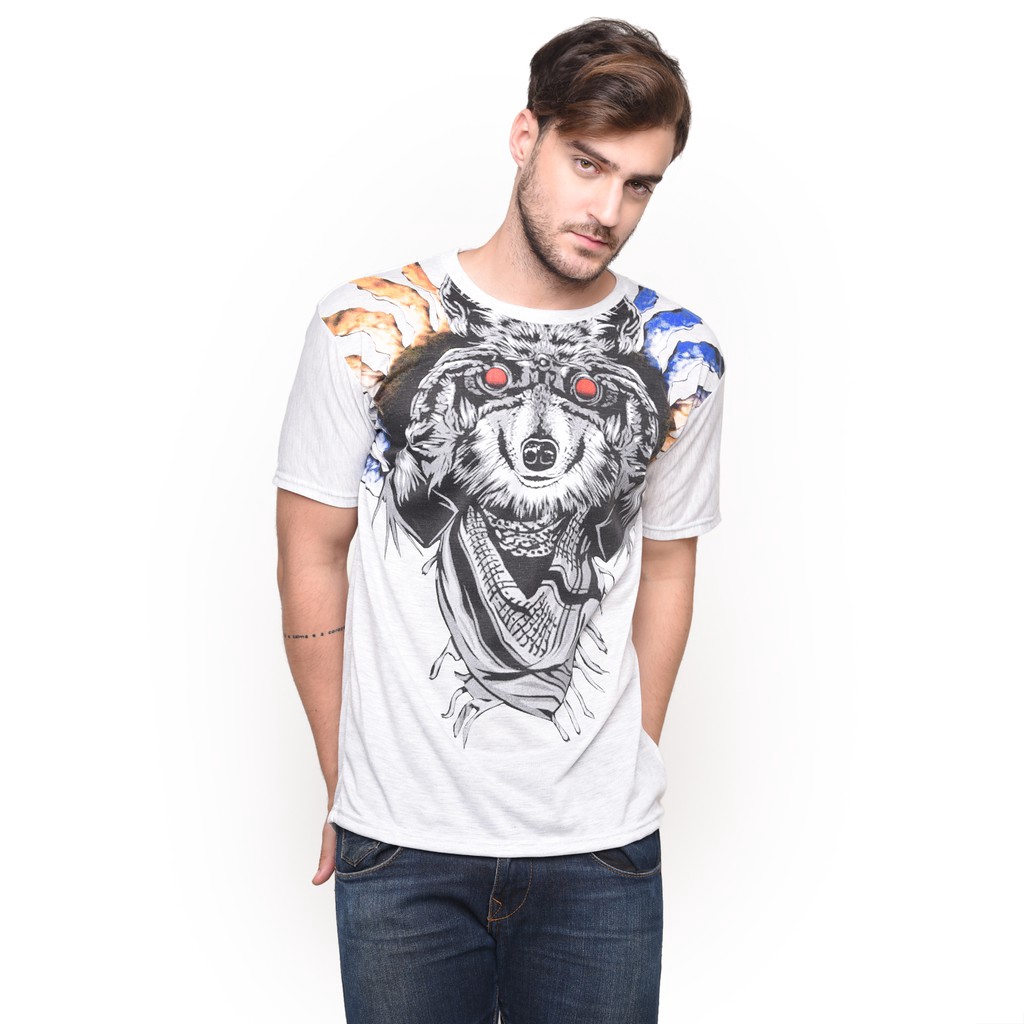 MOSIRU Kaos Pria Baju Cowok Tshirt Cotton Oblong Casual Termurah Serigala