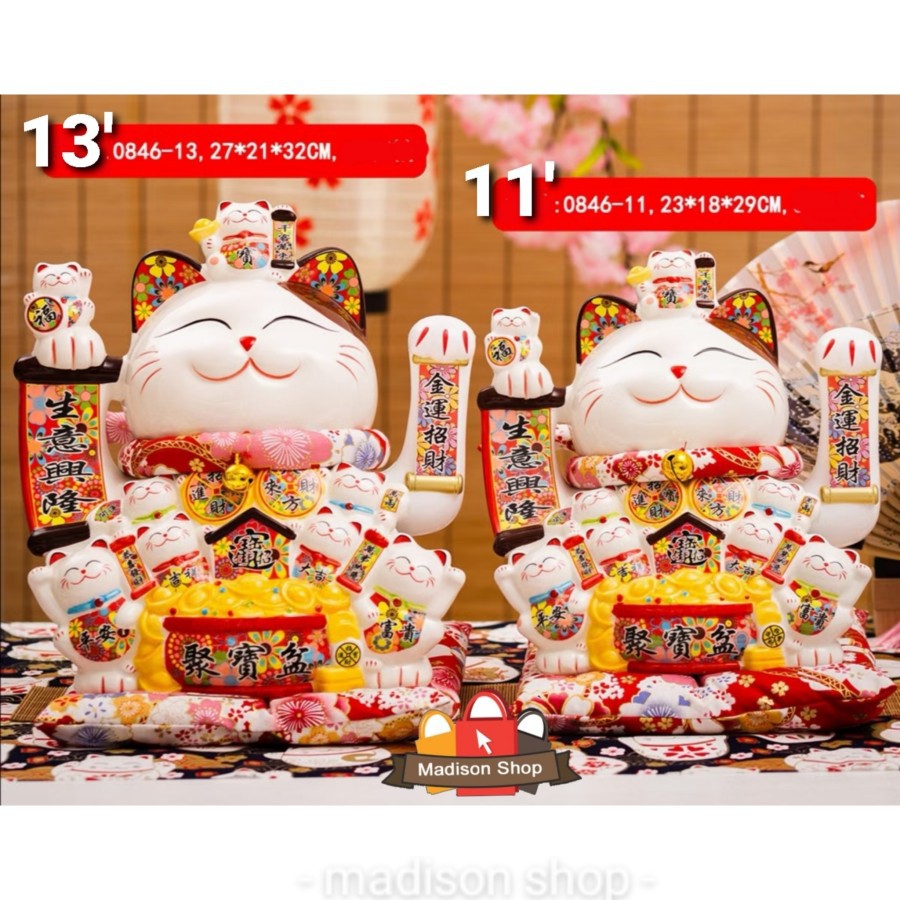 Maneki Neko Tangan Goyang Pajangan Kucing Hoki Besar Jumbo Patung Kado