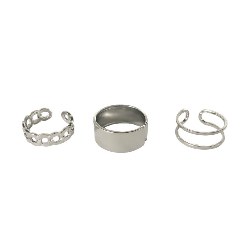 3pcs / Set Cincin Rantai Twist Double Layer Model Terbuka Gaya Retro Hip Hop Untuk Wanita