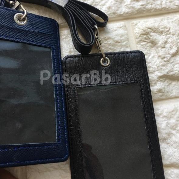 

♞ name tag id card holder tali kulit lanyard 2 sisi bolak balik - Biru ♝