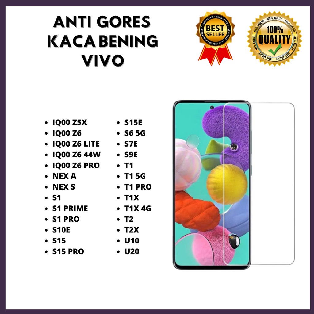 TEMPERED GLASS BENING - VIVO IQ00 Z5X-IQ00 Z6-IQ00 Z6 LITE-IQ00 Z6 44W-IQ00 Z6 PRO-NEX A-NEX S-S1-S1 PRIME-S1 PRO-S10E-S15-S15 PRO-S15E-S6 5G-S7E-S9E-T1-T1 5G-T1 PRO-T1X-T1X 4G-T2-T2X-U10-U20 (HOKKY ACC)