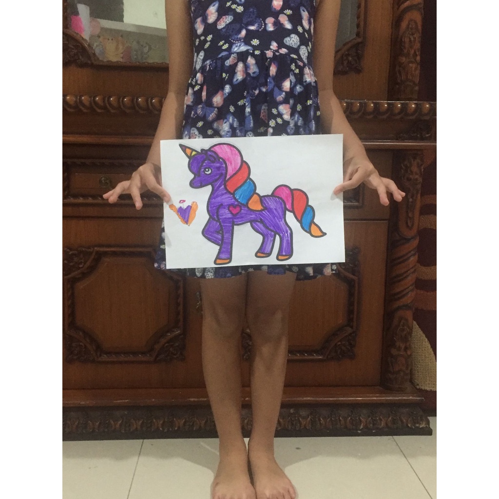 Gambar Anak SD Tulis Lukis Spidol Mewarnai Motif Little Poni Original Buatan Mikha