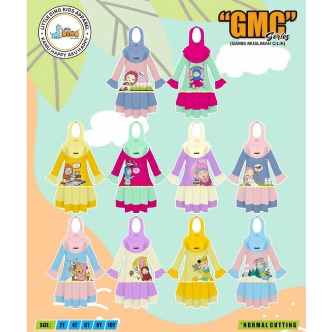 (SALE) BAJU MUSLIM ANAK/GAMIS ANAK/GAMIS KAOS GMC LITTLE DINO SIZE 2-10 TAHUN