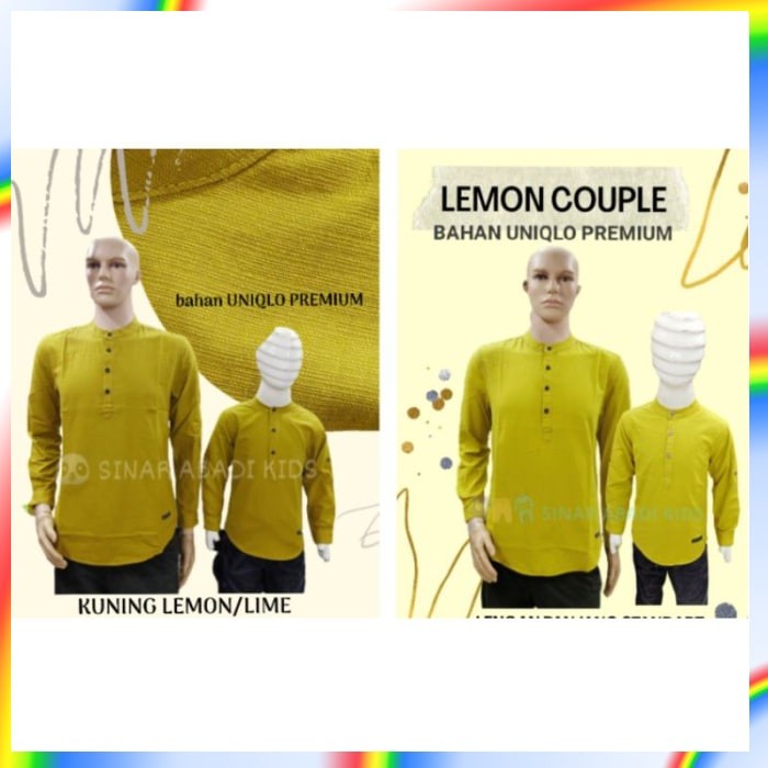 New Kemeja Koko Anak/Dewasa Warna Lime/Lemon PANJANG STD bisa co - Lemon