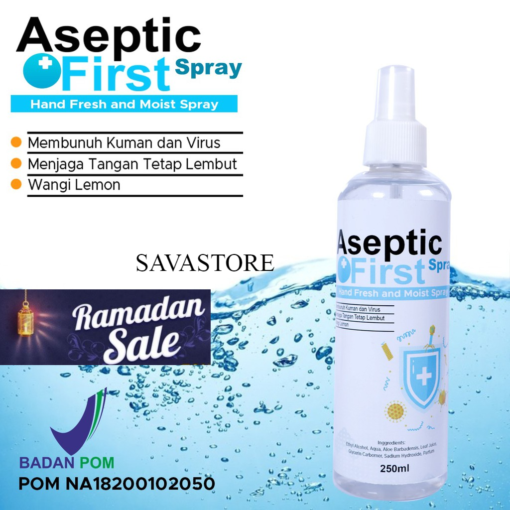 HAND SANITIZER CAIR 250ML ASEPTIC FIRST SPRAY ANTI VIRUS LEMBUT DIKULIT