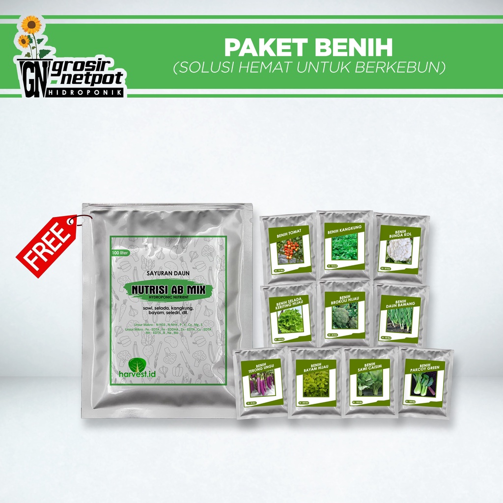 Paket Benih - 10 Macam Benih Bonus AB Mix Sayuran Daun
