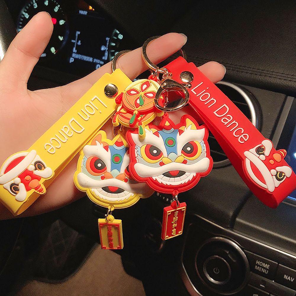 NEEDWAY Lion Dance Gantungan Kunci Pasangan Lucu Kunci Mobil Tergantung Ransel Liontin Kunci Gesper Alloy Key Lanyard