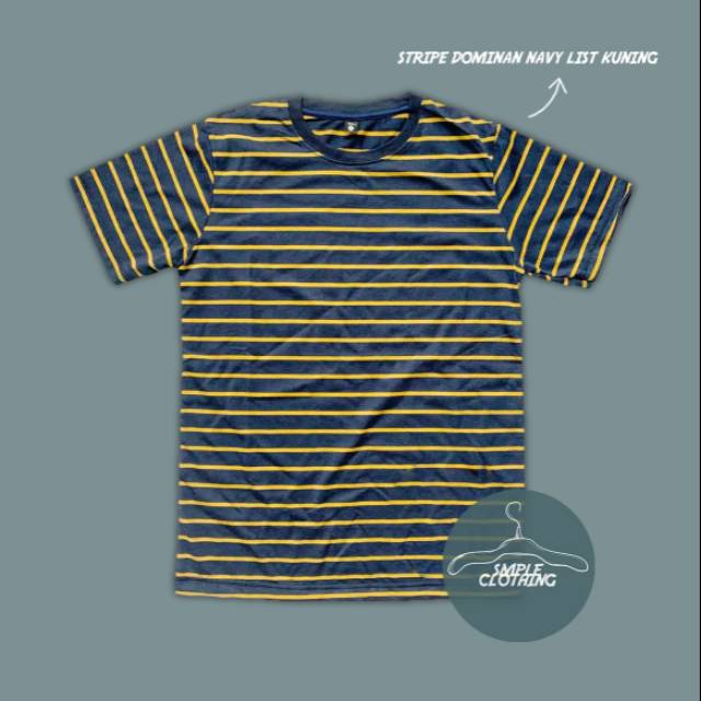 BAJU BELANG - BAJU SALUR - KAOS POLOS - KAOS STRIPE - BAJU POLOS - BAJU STRIPE NAVY LIST KUNING