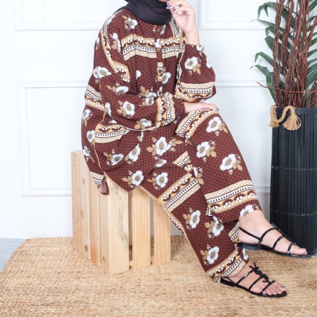 POPPY SET BROWN baju set celana  stelan piyama dewasa 