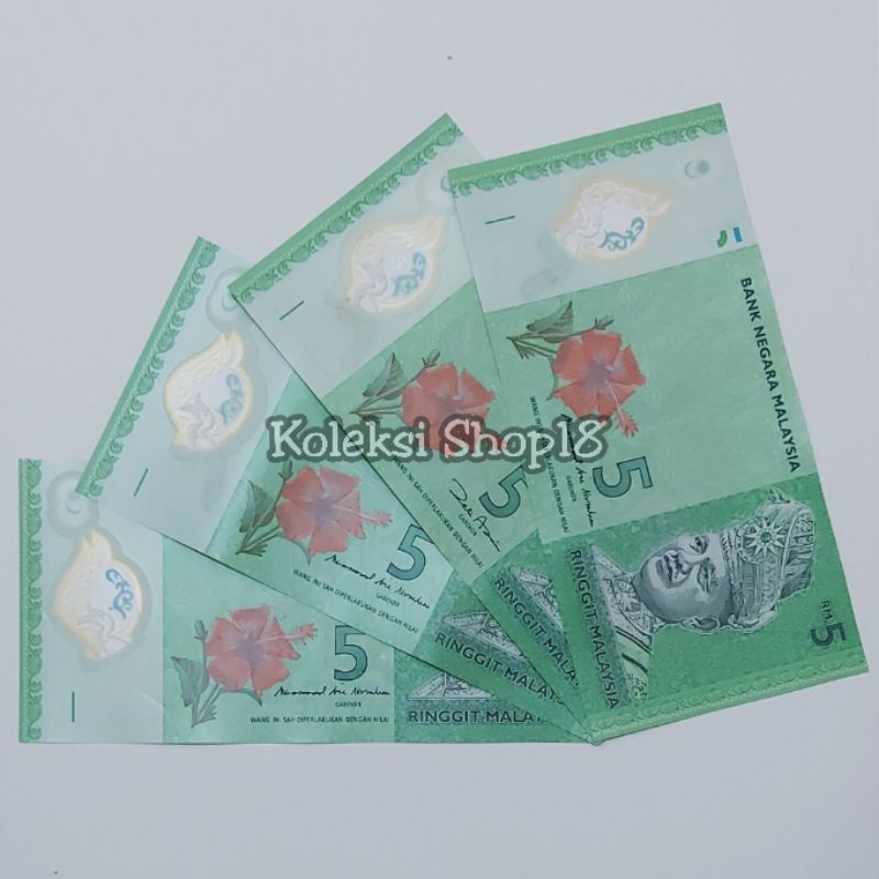 Koleksi Malaysia Ringgit Pecahan 5 Ringgit Bahan Polymer