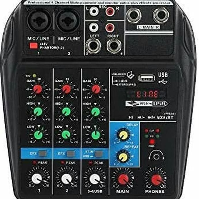 A4 Audio Mixer 4 Channel Sound Mixing Console with Bluetooth USB Recor