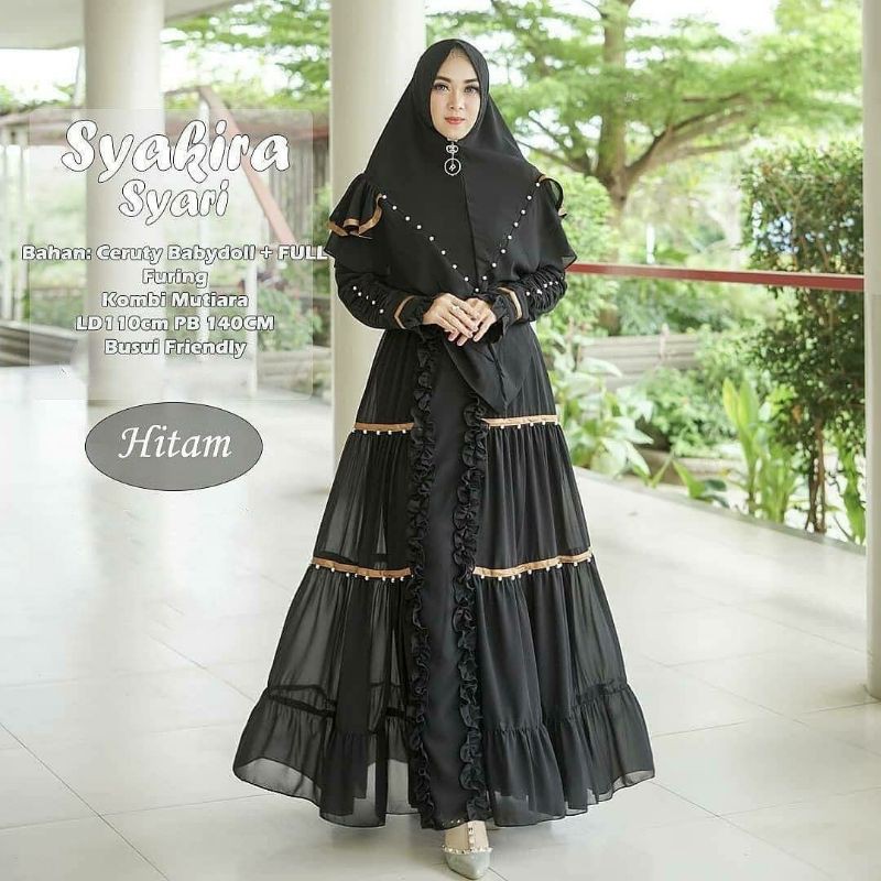Baju Gamis Wanita Muslim Terbaru 2021  M L XL Havana Syari set Khimar Ceruty Babydoll Polos Murah