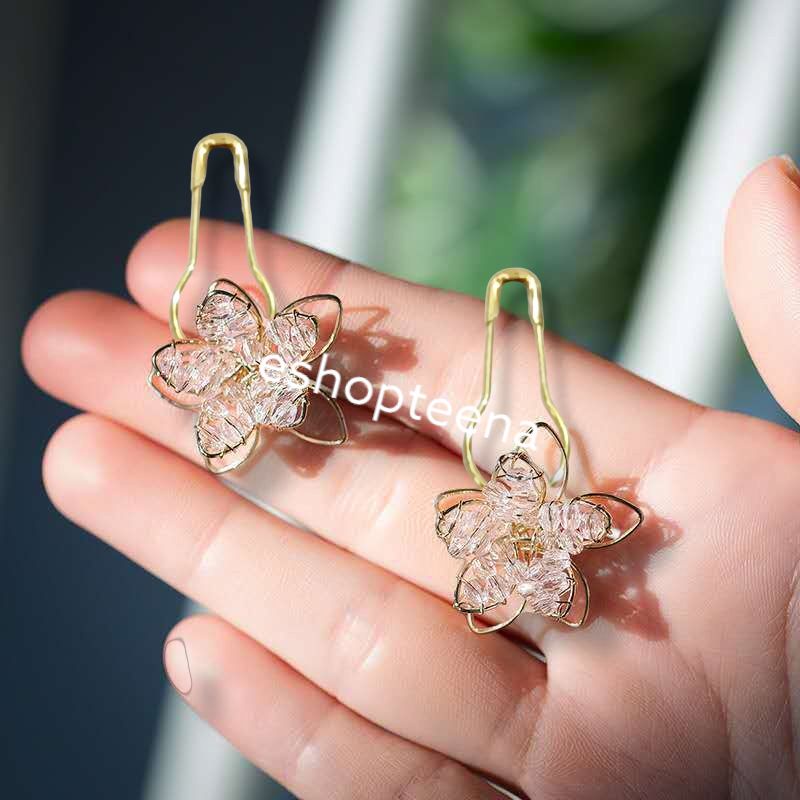 A19 anting hijab bunga kristal gold_anting jilbab