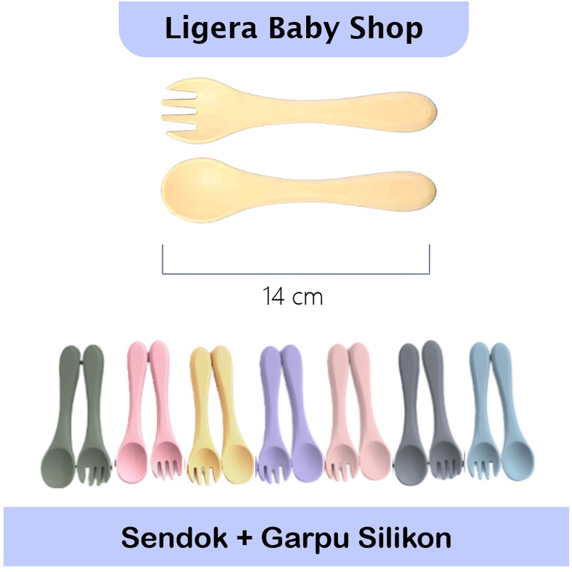 LIGERA Premium SET Suction Plate Silicone Makan Piring Sekat Anti Tumpah Sendok Garpu Bayi Anak