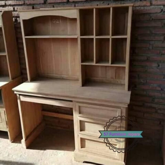 Meja belajar/ kerja kayu jati mentahan