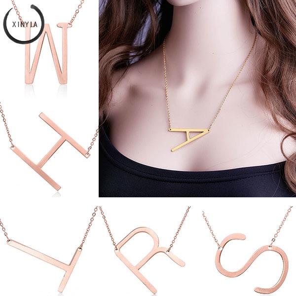 Kalung Titanium 18K,Emas Wanita Aksesoris,Pendant Necklace 26 English Letter,Fashion Accessories