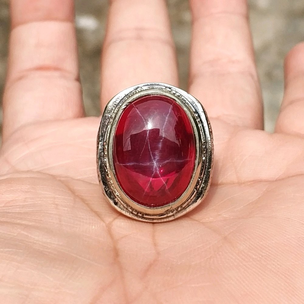 CINCIN BATU AKIK PERMATA AMERICAN STAR RED 6 STAR BIG SIZE