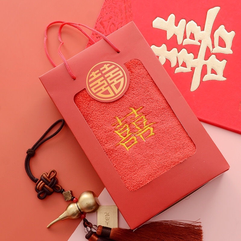 KOTAK HANDUK Warna Merah dengan Logo Shuang Xi Tema Wedding - HANYA BOX TANPA HANDUK