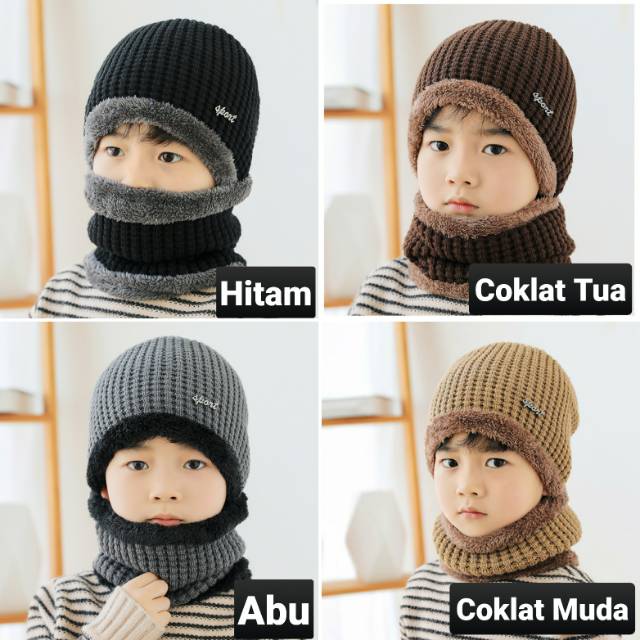 Topi Kupluk dan Syal Anak Musim Dingin 1 Set 01