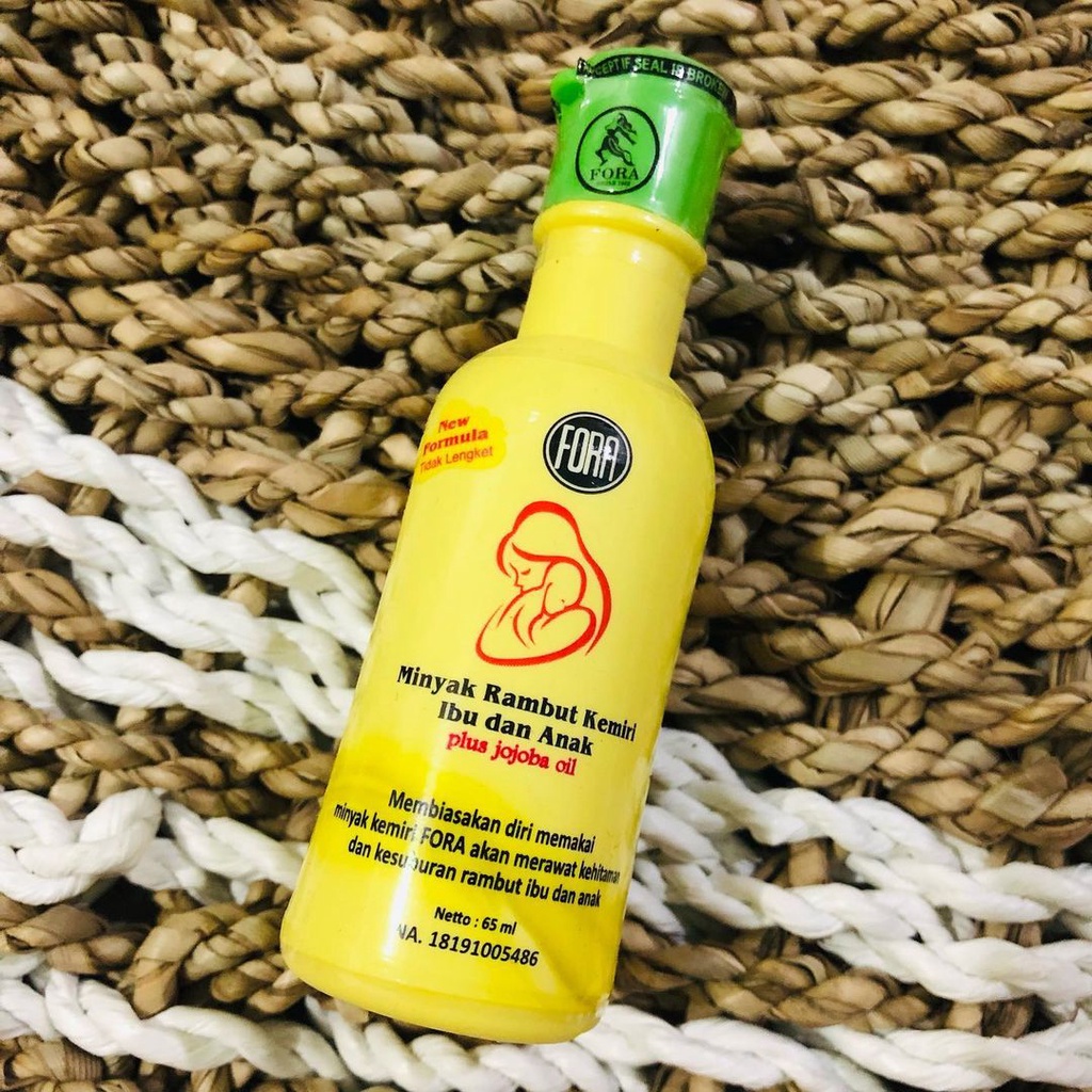 MINYAK RAMBUT KEMIRI Plus Jojoba Oil FORA Cap Ibu dan Anak BPOM: NA18191005486 Untuk Penumbuh dan Penyubur Rambut Bayi dan Dewasa