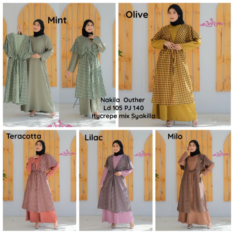 Nakila outer ori by zahin/ gamis Nakila/ gamis baru zahin/ gamis set outer/ gamis kotak kotak zahin