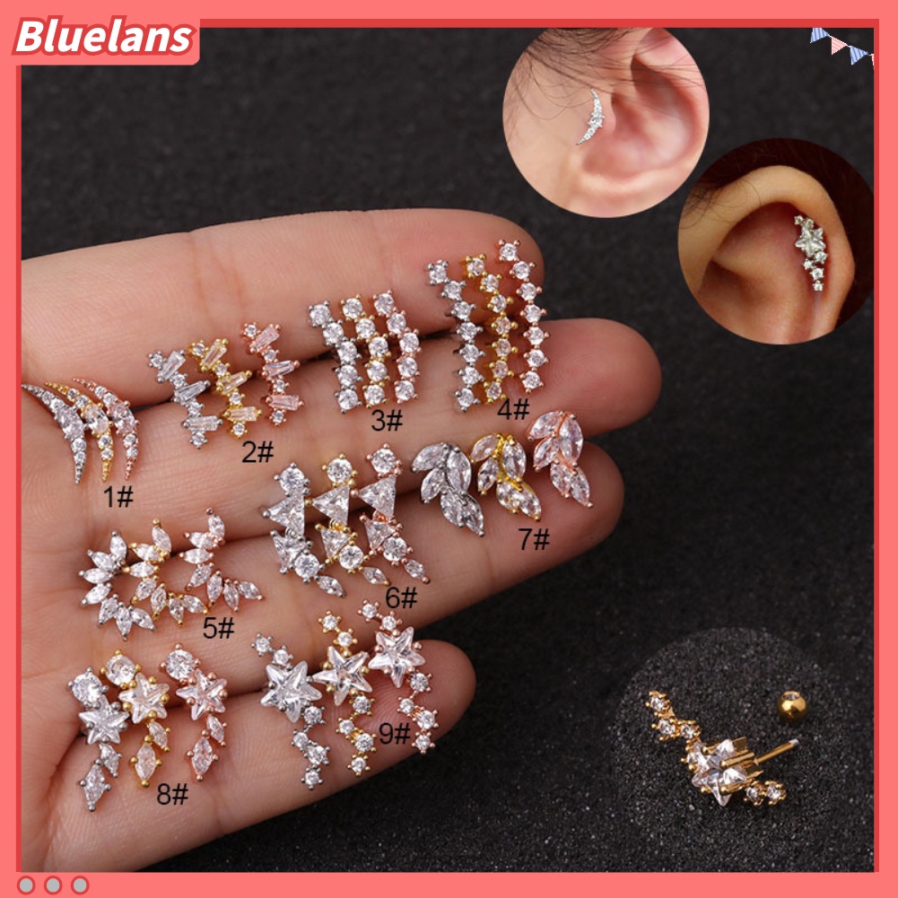 Bluelans 1Pc Lady Cubic Zirconia Inlaid Star Moon Ear Stud Earring Piercing Helix Jewelry