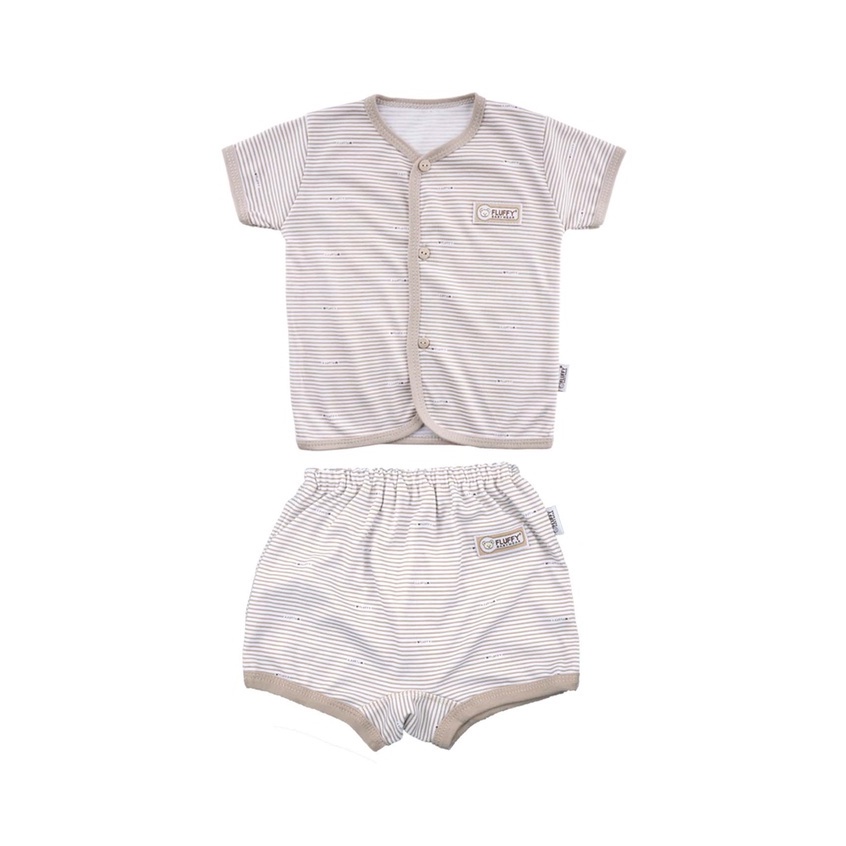 Fluffy Setelan Baju Pendek Celana Pendek Khaki Series - Fluffy Baju Bayi SNI